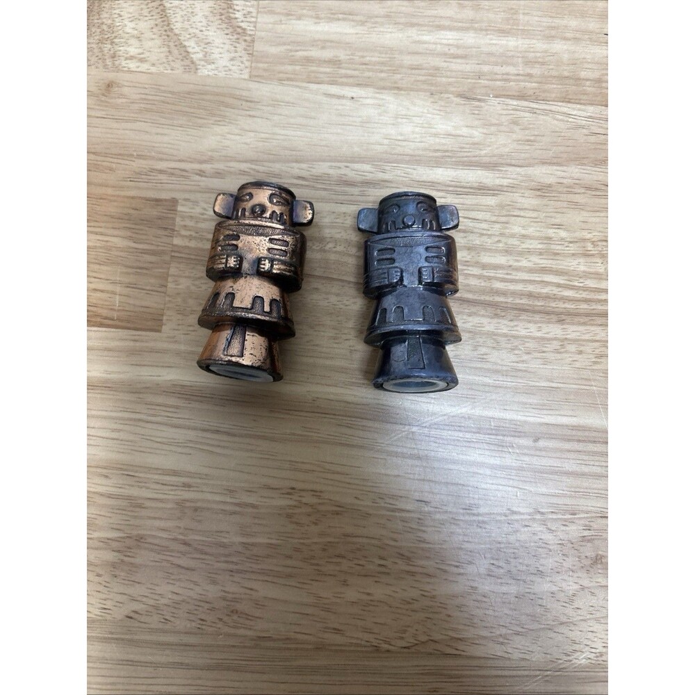 Vintage Metal Totem Poles Salt And Pepper Shakers Made In Japan